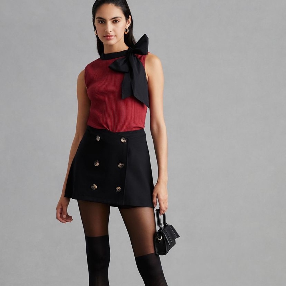 Dolan Tie Neck Ribbed Shell Blouse